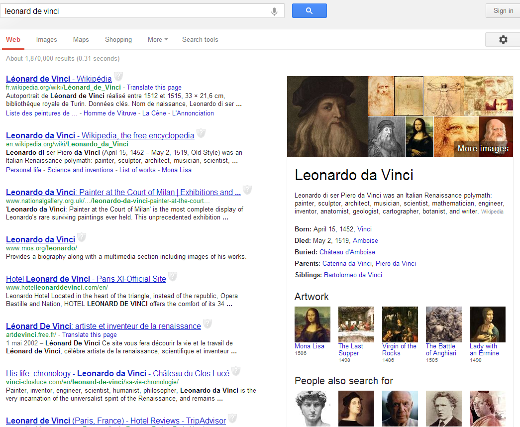 Léonard de Vinci Google Knowledge Graph
